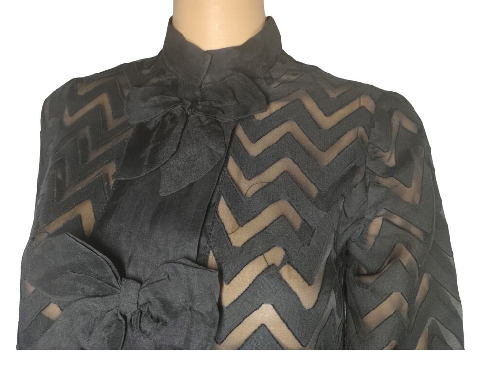 Black Chevron Bow Cape Sheer Chevron Design Button Up Over-Dress Size XS